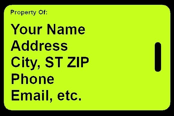 Hi-Viz Yellow Amateur/HAM Radio Bag Tag - With Call Sign - Personalized