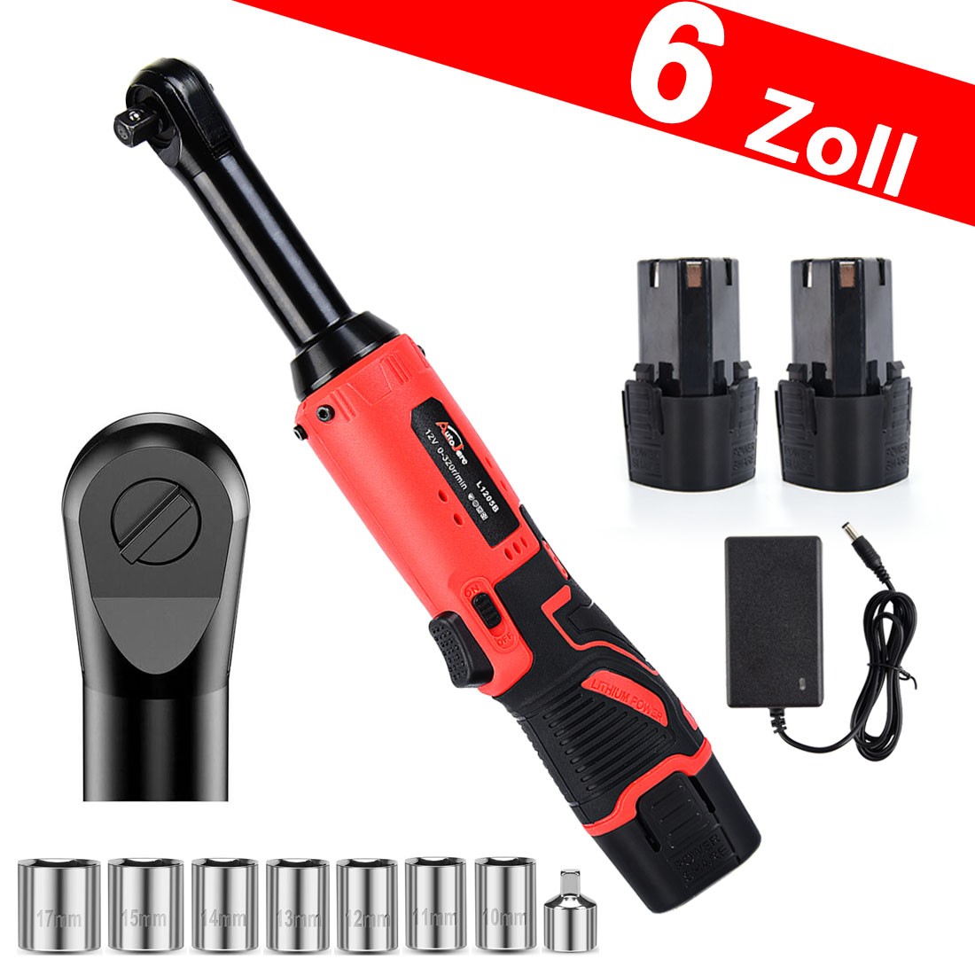 Extended Cordless Ratchet Wrench Electric Wrenches Set 3/8"12V 45ft-Lbs 320RPM