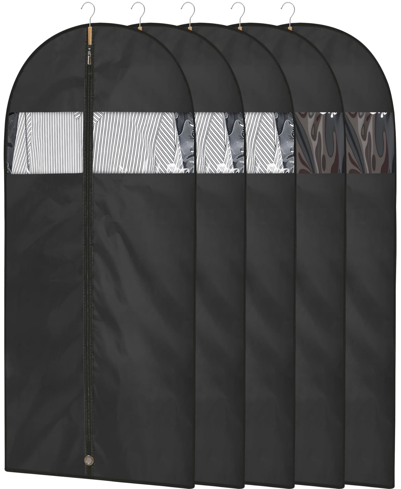 5 Pack - Moucas 50" Black Garment Bag, Mens Suit Bags for Closet Storage and ...
