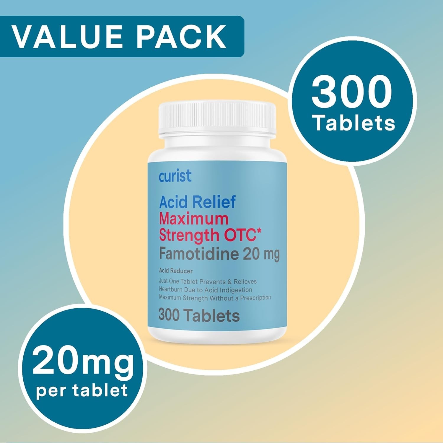 Famotidine 20Mg Bulk Pack (300 Count Tablets) Acid Reflux Medicine for Heartburn