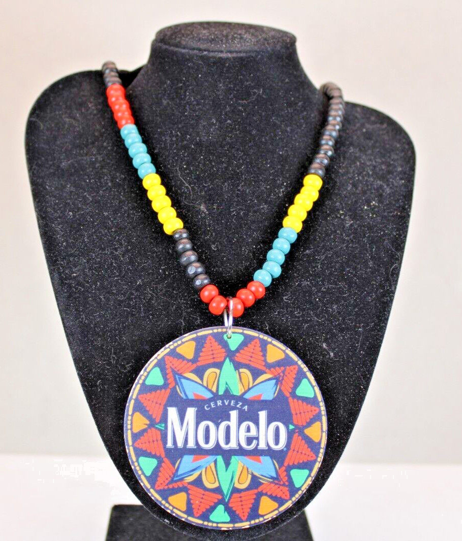 Cervenza Modelo 2.5" Logo Wood Beaded 19" Necklace Bottle Opener on Back