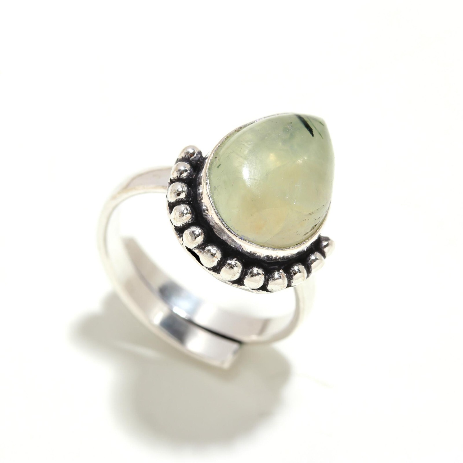 Natural Prehnite Gemstone 925 Sterling Silver Handmade Ring Jewelry Gift For Her