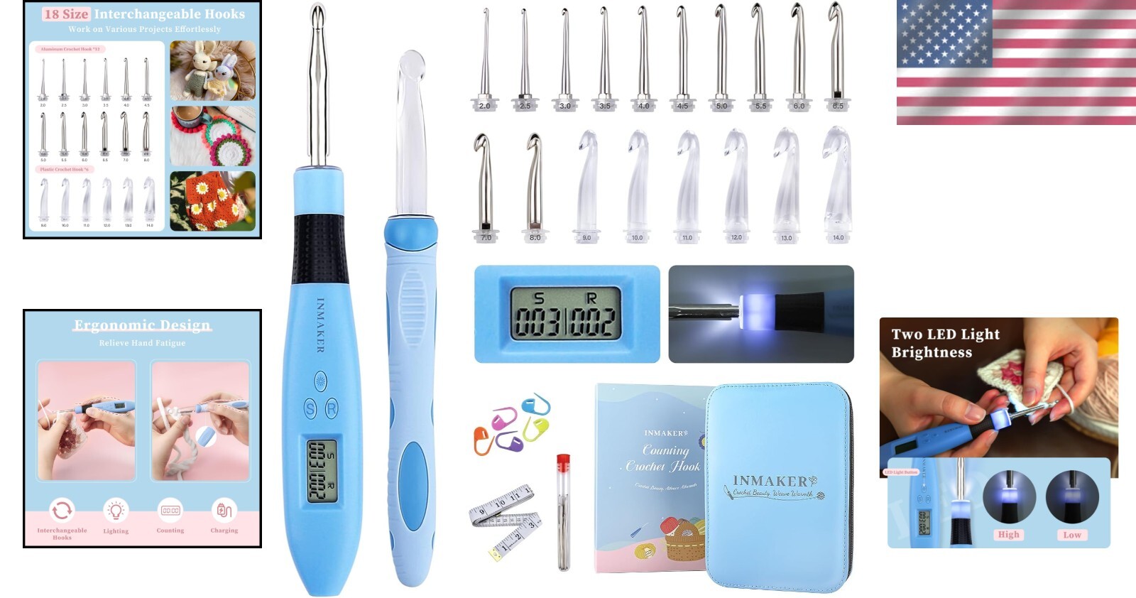 Travel-Friendly Crochet Hooks with LED Lights and Easy Counting Functionality
