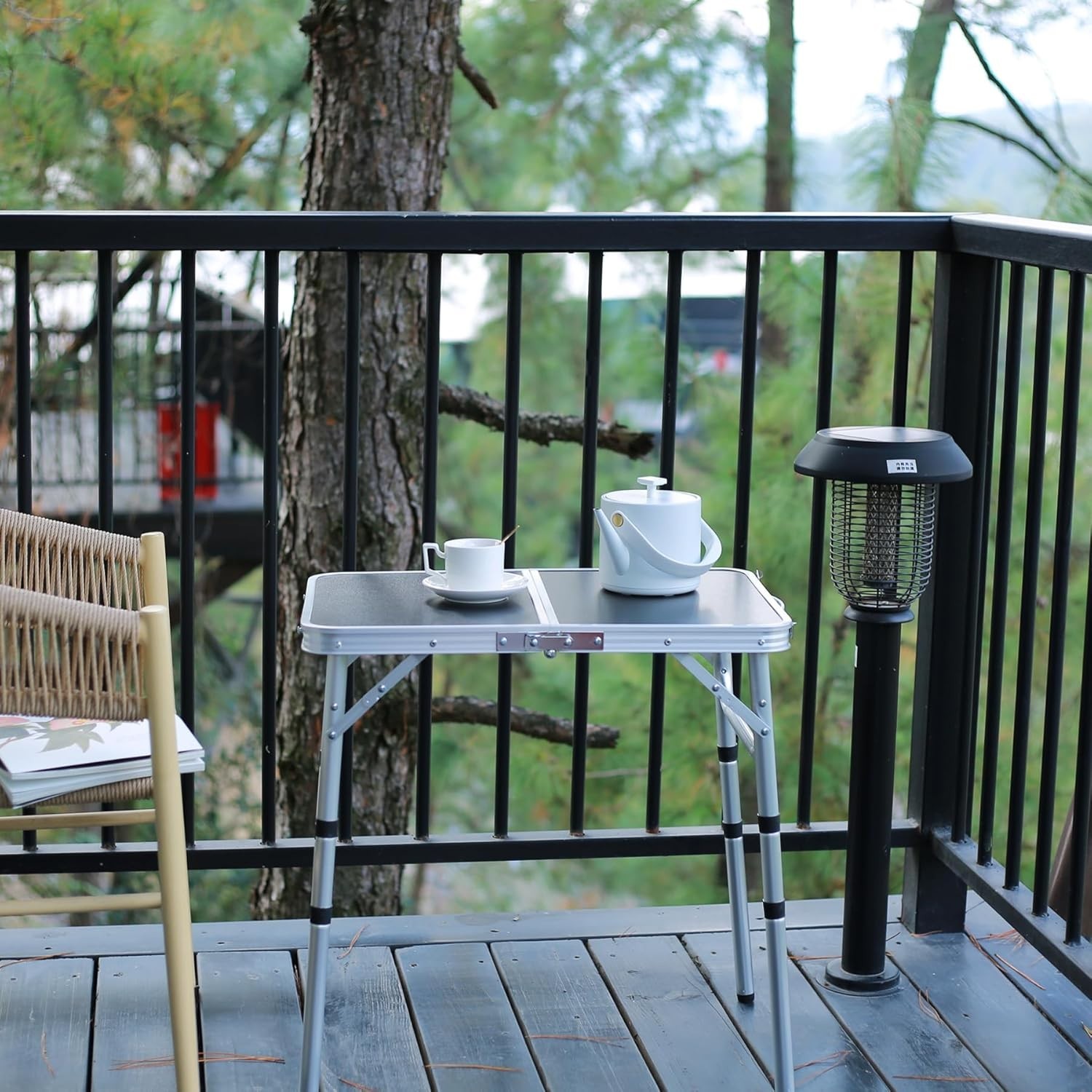 Lightweight Aluminum Folding Camping Table with Adjustable Height White 24"