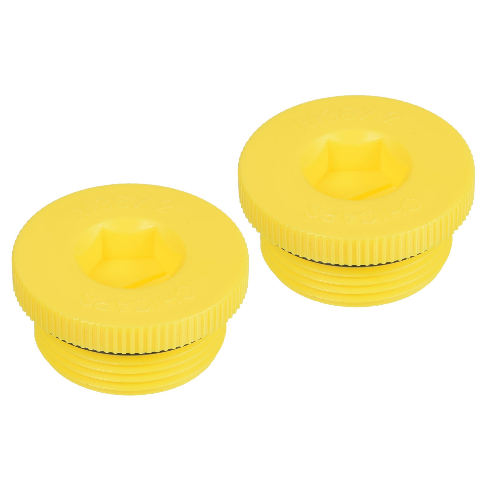2pcs M36x2 Hold Plugs Plastic Male Thread Hex Socket Sealing End Cap, Yellow