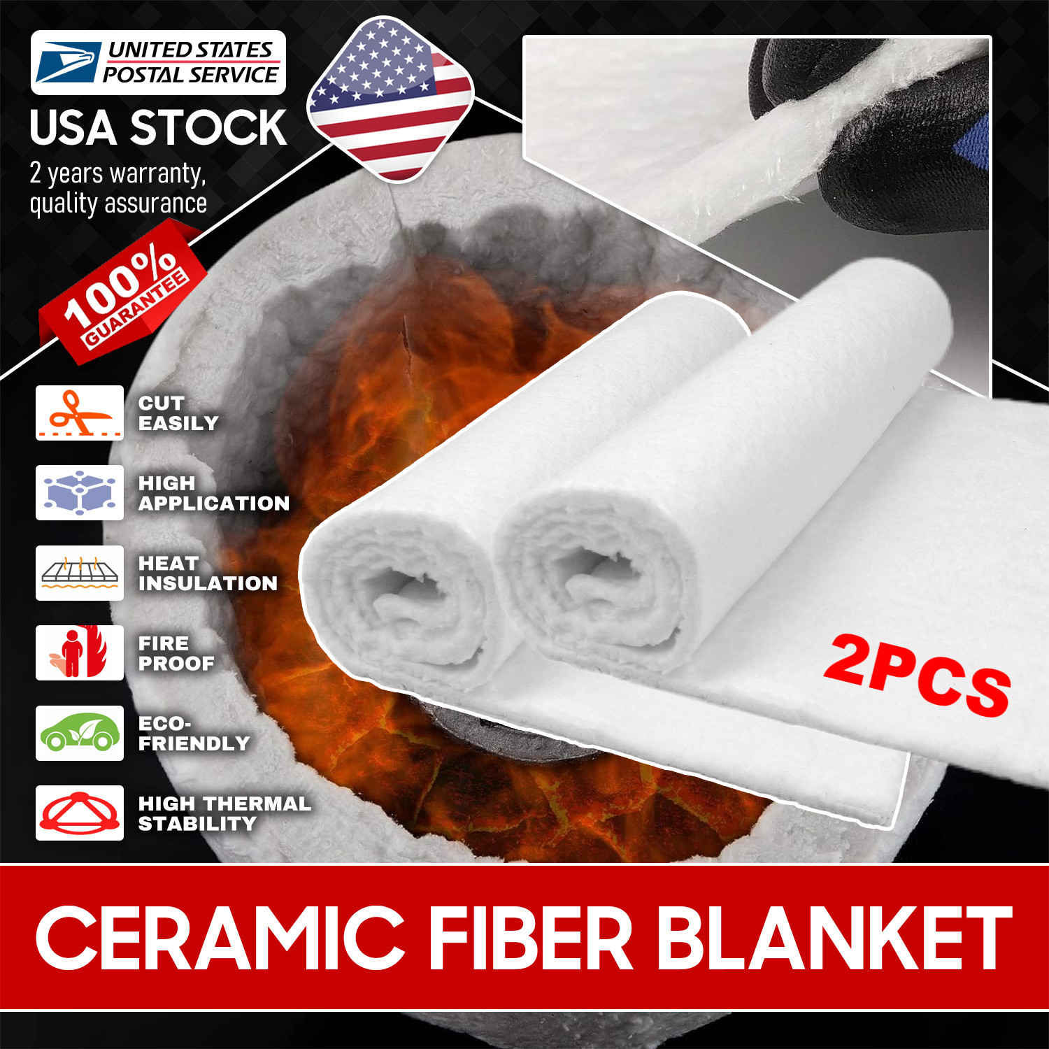 Ceramic fiber blanket (2500°F) Dimension 2* 47“ x 24" x 10mm, 8#, Free Shipping