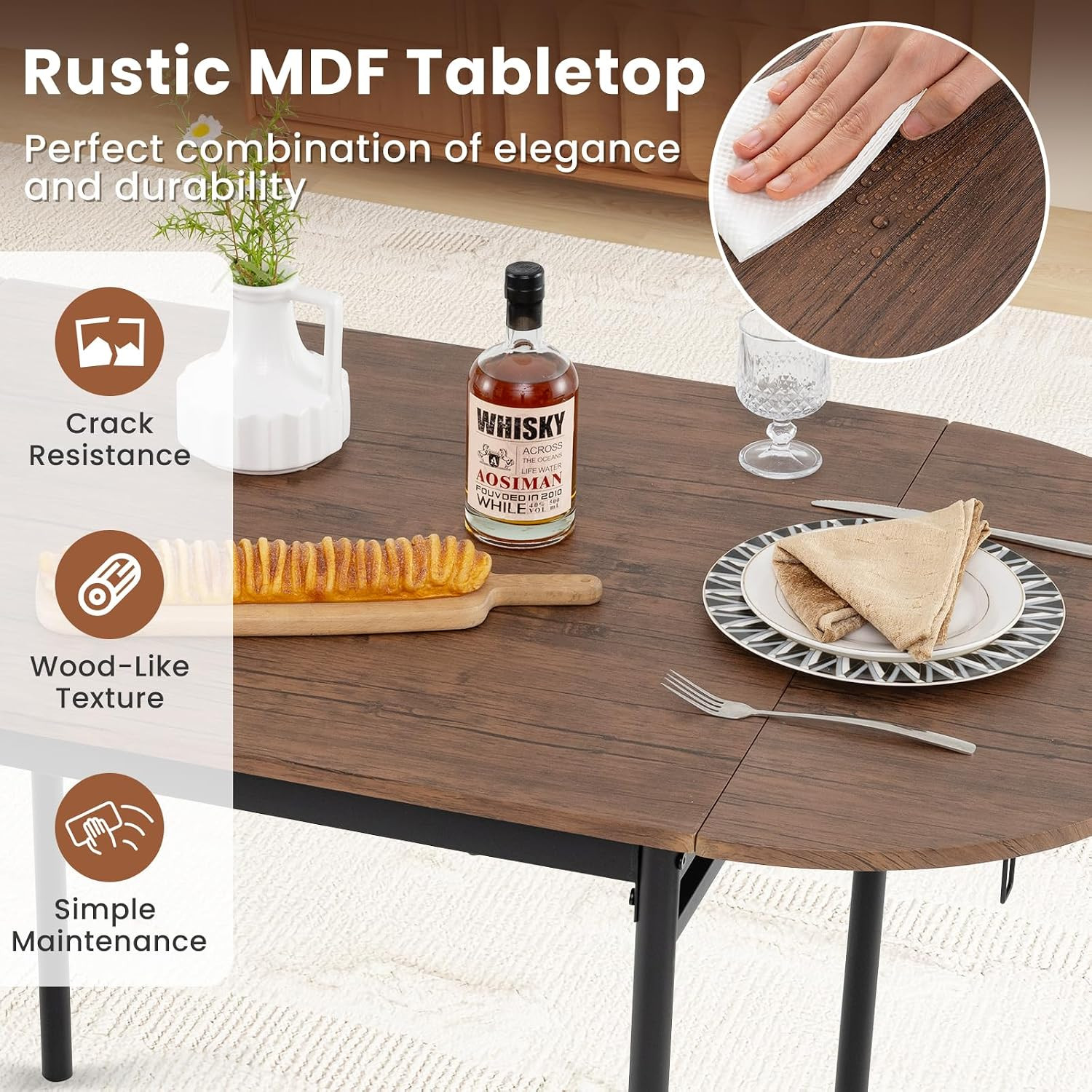 3-Piece Dining Table Set for 2, 55-Inches Drop Leaf Kitchen Table with Dining Ch