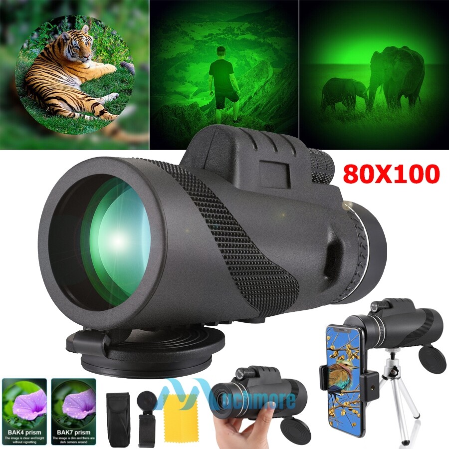 Telescopio monocular 80x100 Zoom HD potentes binoculares día/noche+Trípode+Clips