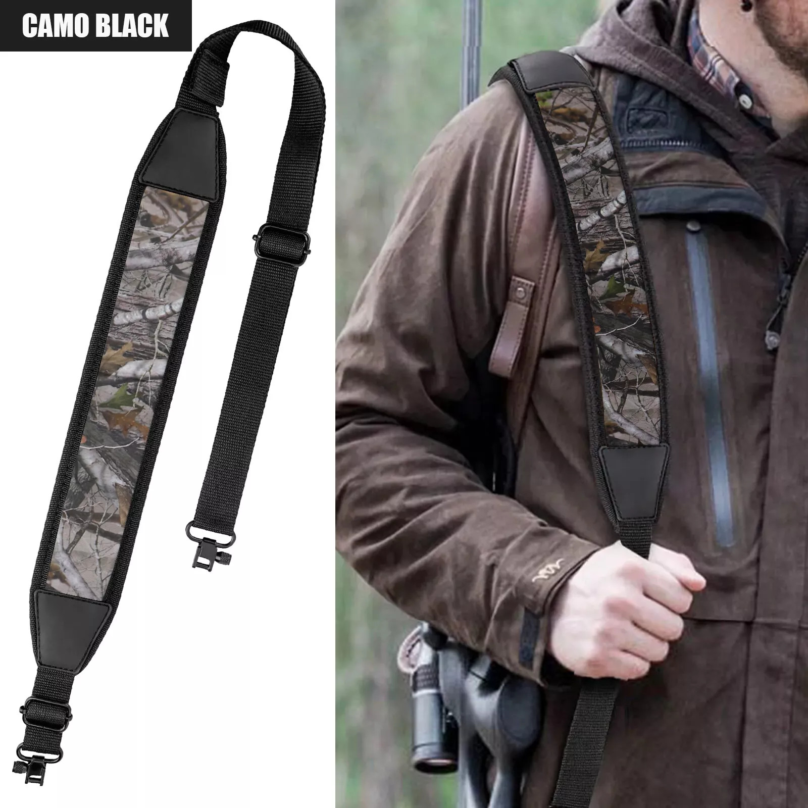Camouflage 2 Point Rifle Gun Sling with Swivels & Neoprene Shoulder Padded Strap