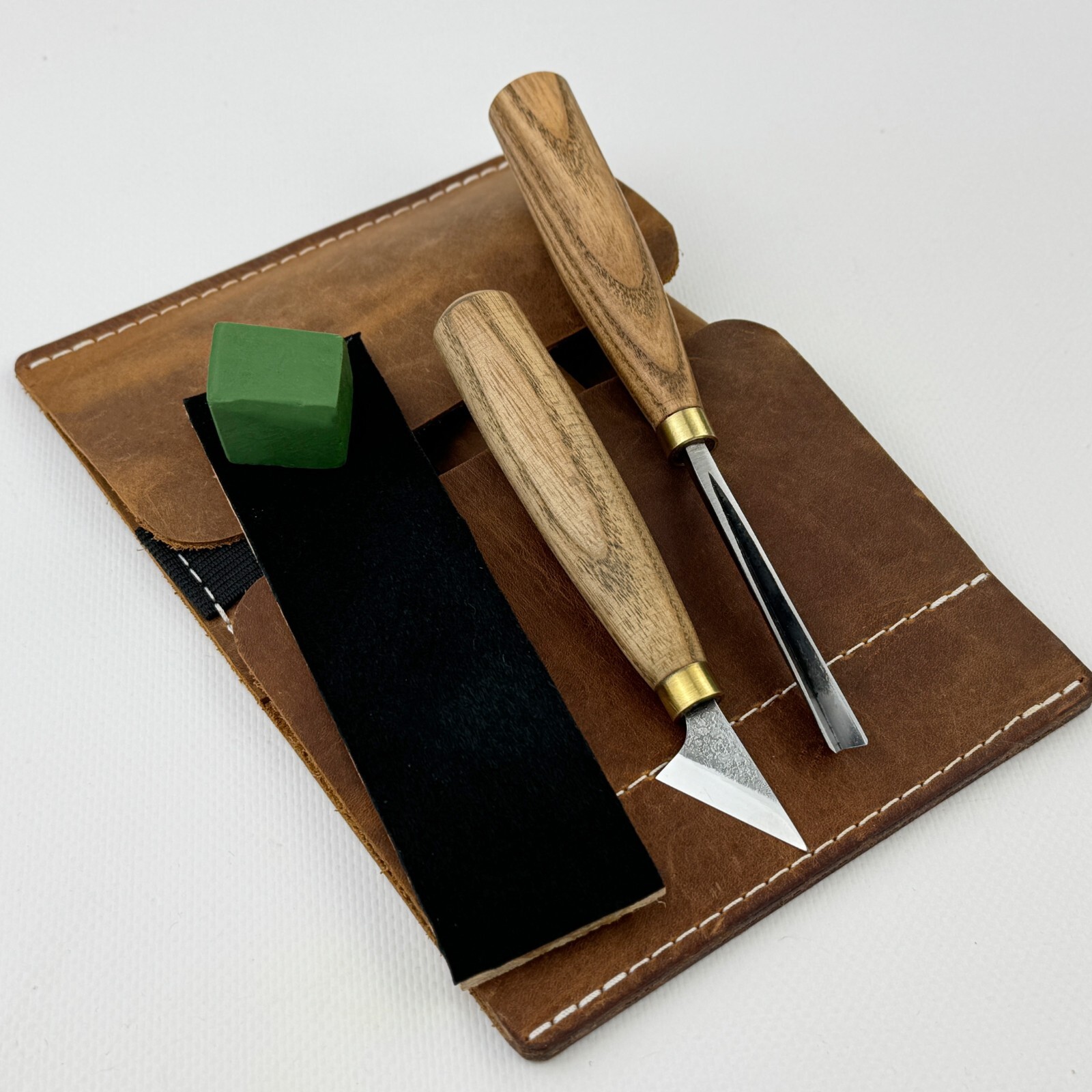 Detail Carving Kit – Forged Steel Tools, Ash Handles, Leather Case, Strop