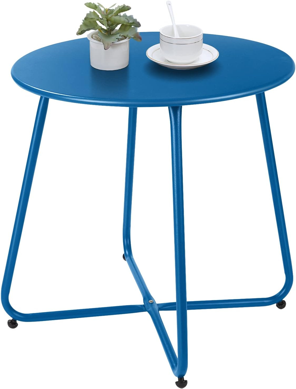 Waterproof Round Metal Side Table for Outdoor Indoor Use - Navy Blue