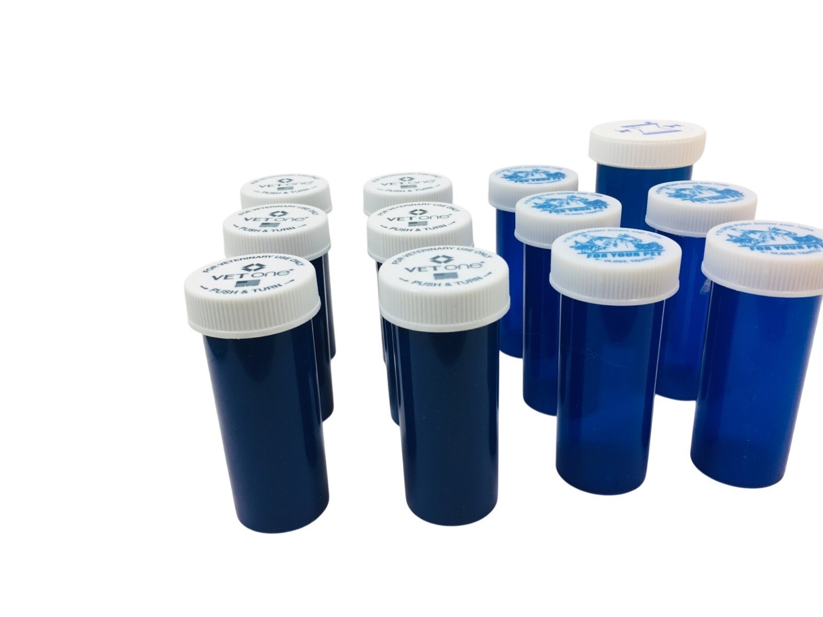 12 EMPTY PILL BOTTLES Blue MEDICINE BEAD CRAFT CONTAINERS 25695 Cobalt
