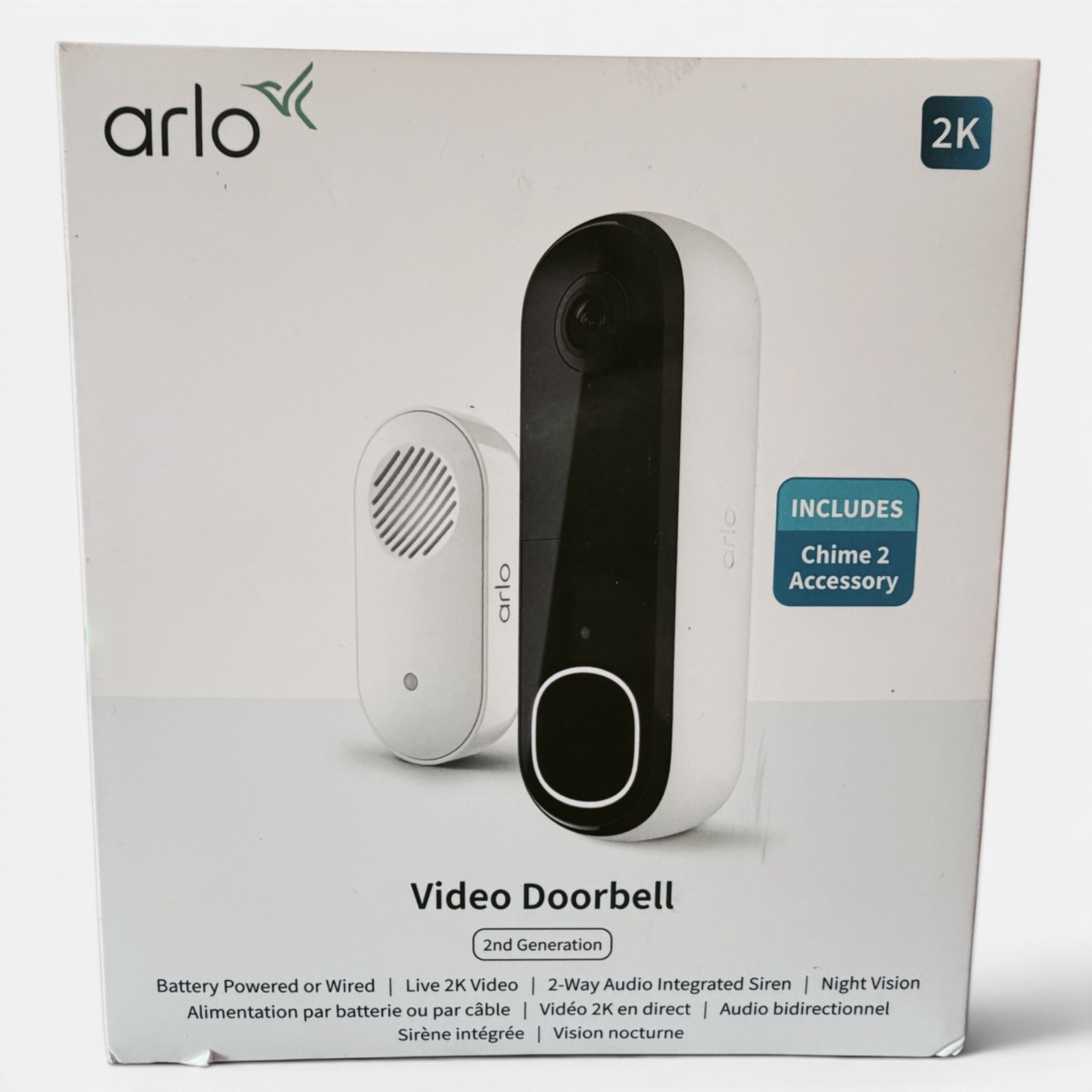 arlo 2k 2nd gen video doorbell chime battery powered or wired 2 way audio new