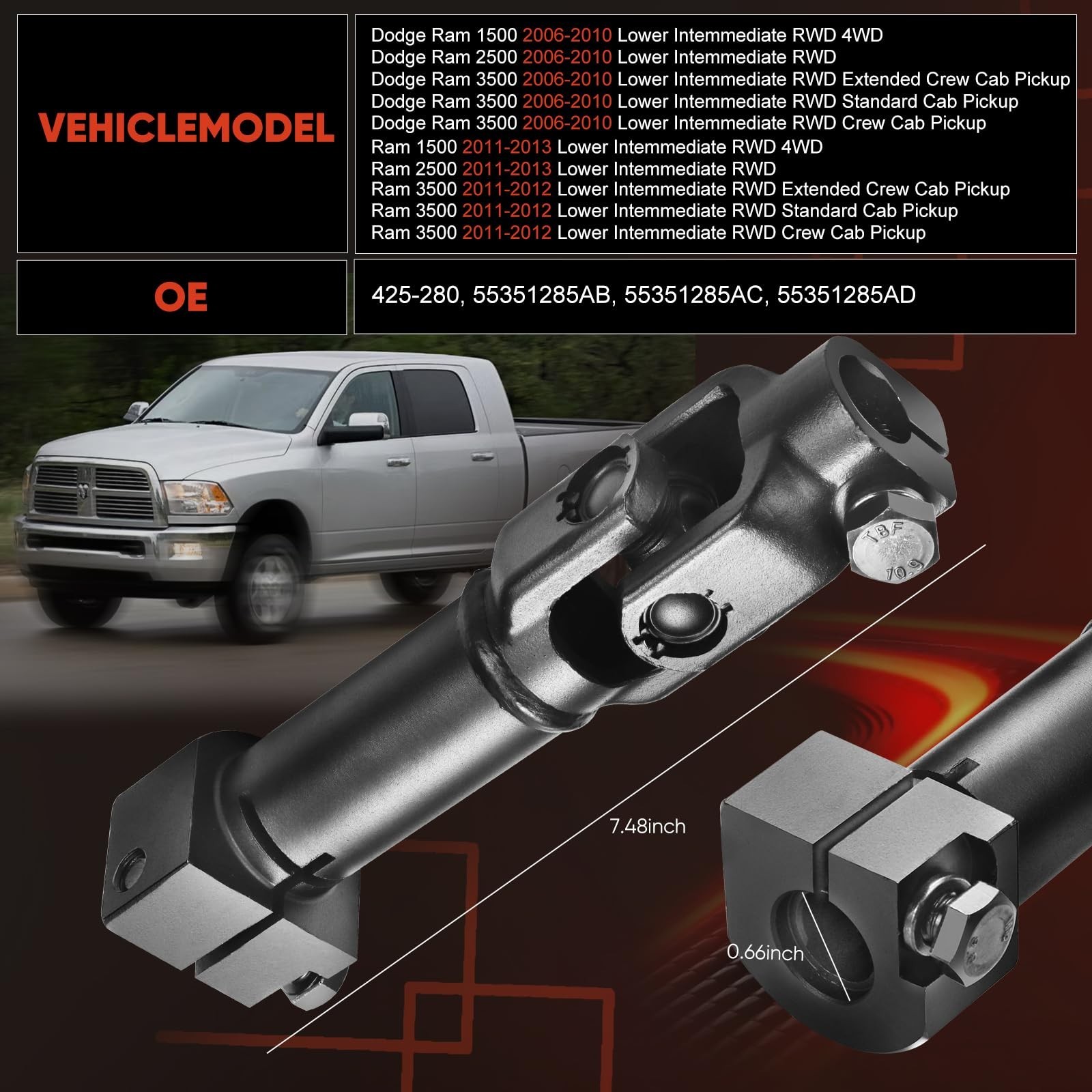 425-280 Lower Intermediate Steering Shaft for Dodge Ram 1500/2500/3500 2006-2...