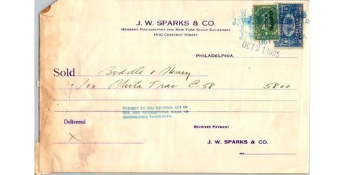 Philadelphia Transportation Co Stock Receipt J.W. Sparks 1925; Transit PA