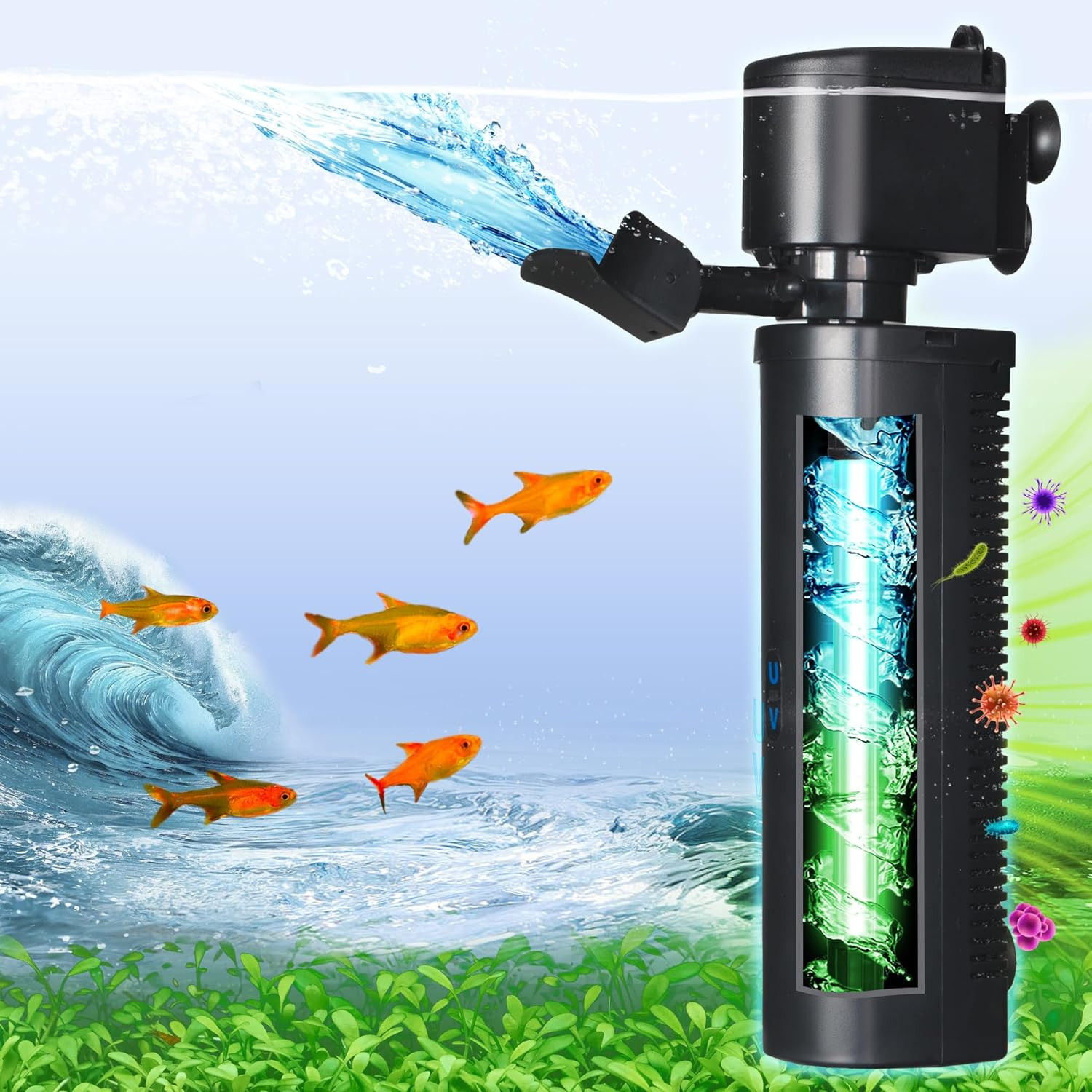 Aquarium Filter U-Very Suitable for 40-200 Gallon Tank, 400GPH Fish Tank Filters
