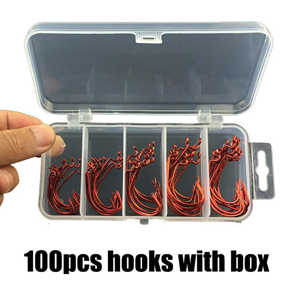 100pc Worm Hook HSS Extra Wide Gap Offset Worm Fishing Hooks 1/0# 2/0# 3/0^^