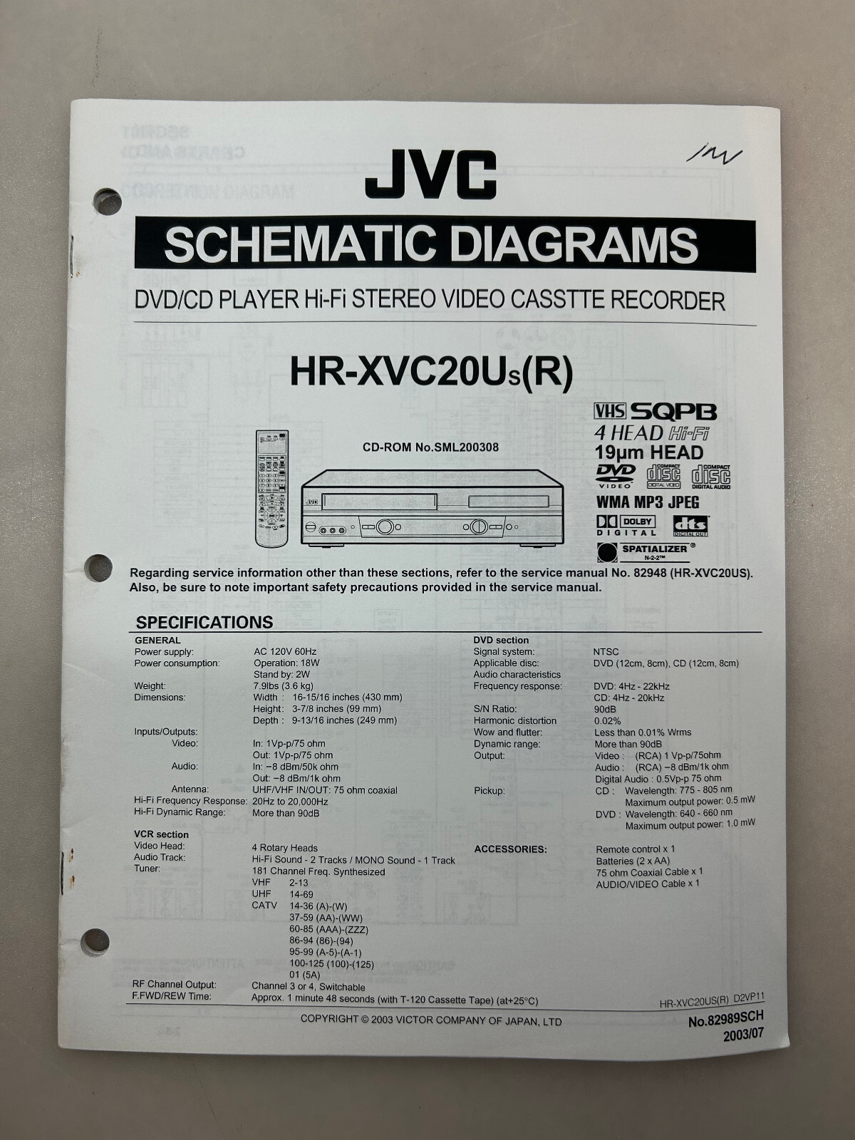 JVC HR-XVC20 Original Schematic Diagrams Free Shipping