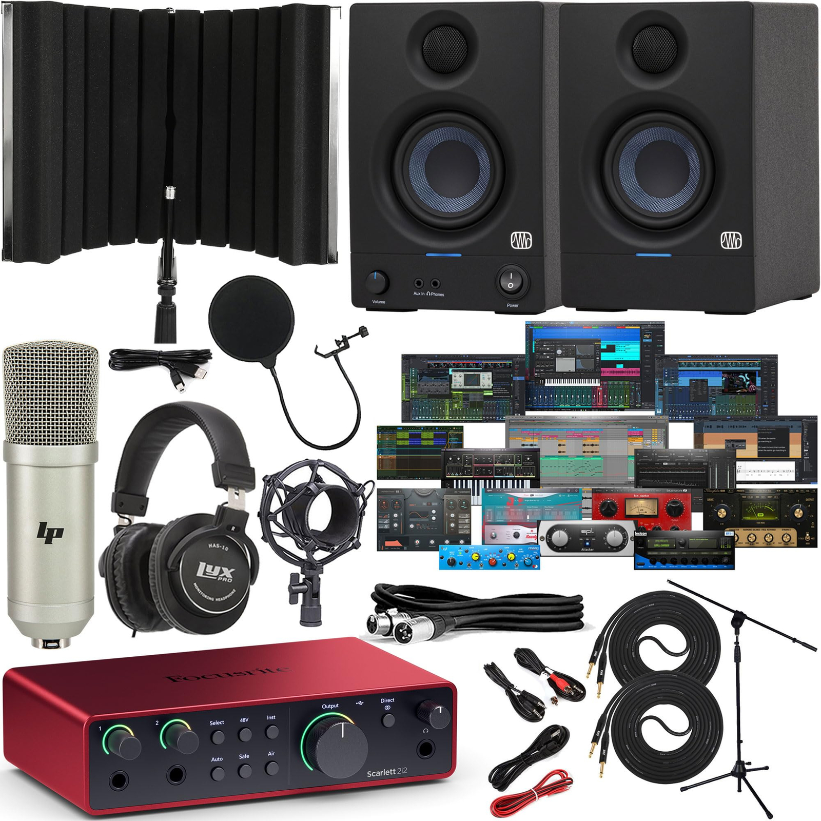 Focusrite Scarlett 2i2 4th Gen USB Audio Interface Kit W/Monitors & Software