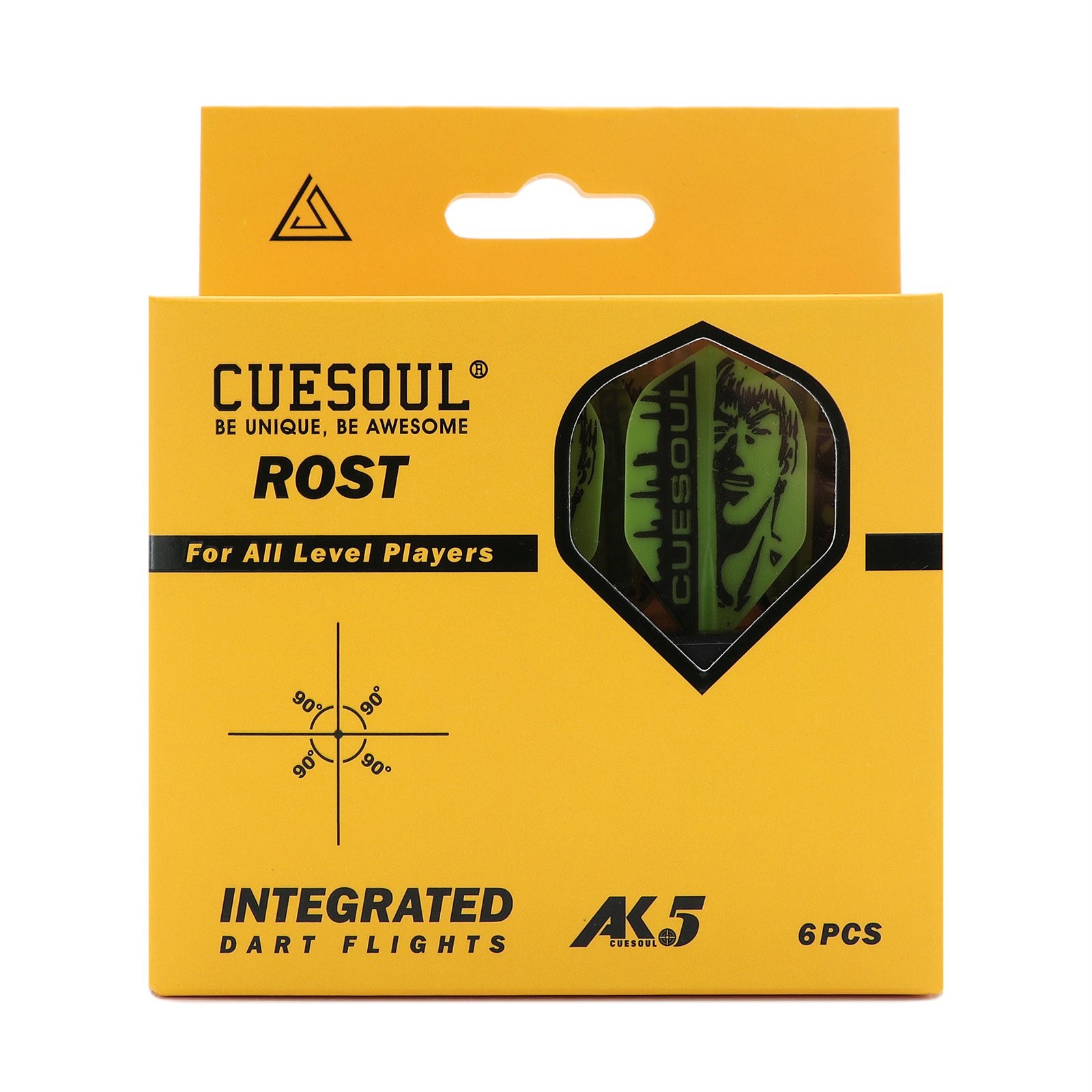 CUESOUL Integrated Dart Shaft and Flights 6 Pcs Standard Shape-Green Man 28mm