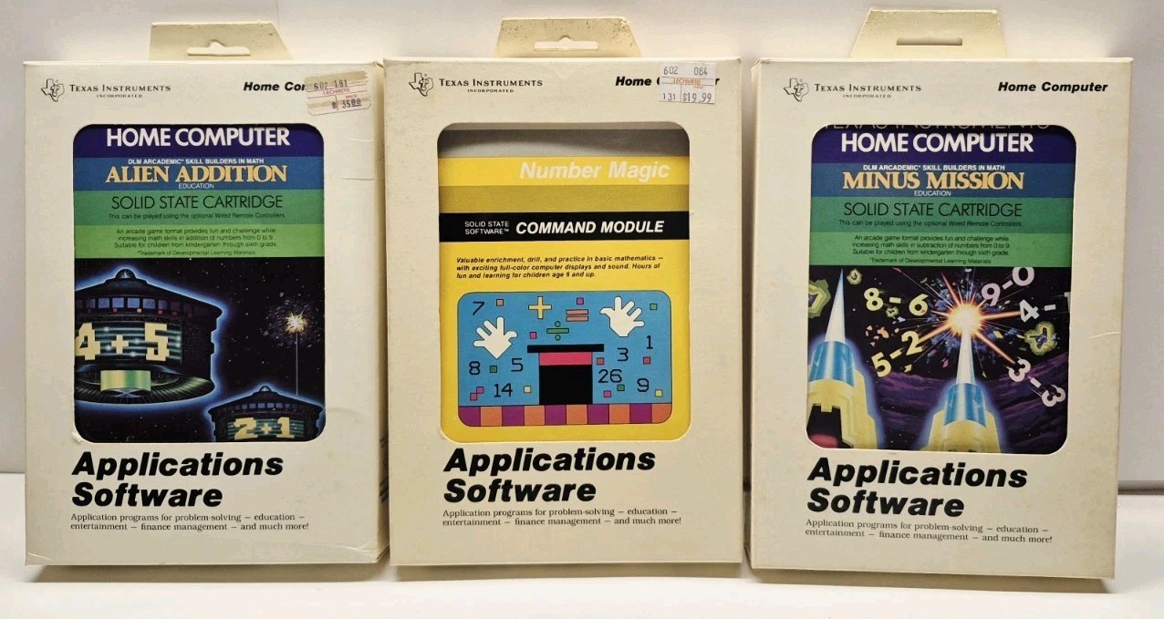 Texas Instruments TI 99/4A Bundle: Alien Add./Number Magic/Minus Mission. CIB