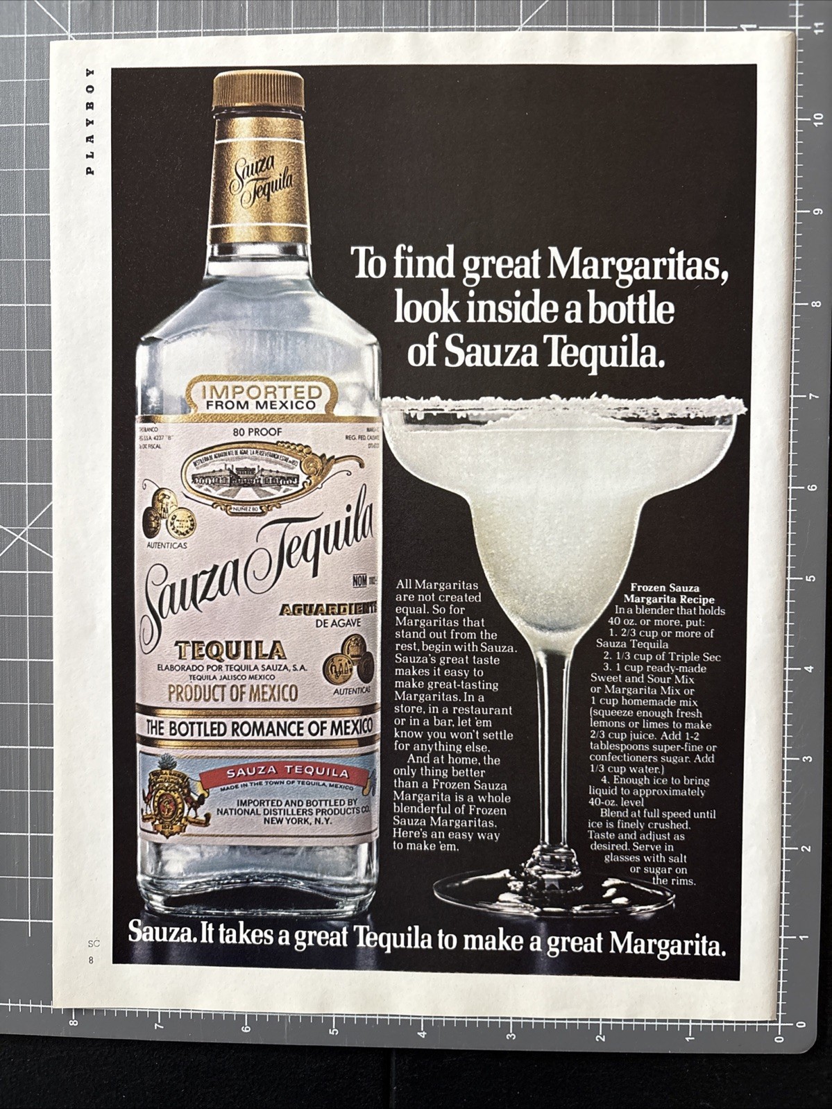 SAUZA TEQUILLA ALCOHOL PRINT AD 1984, MARGARITAS, MEXICAN, SPIRITS PRINT AD