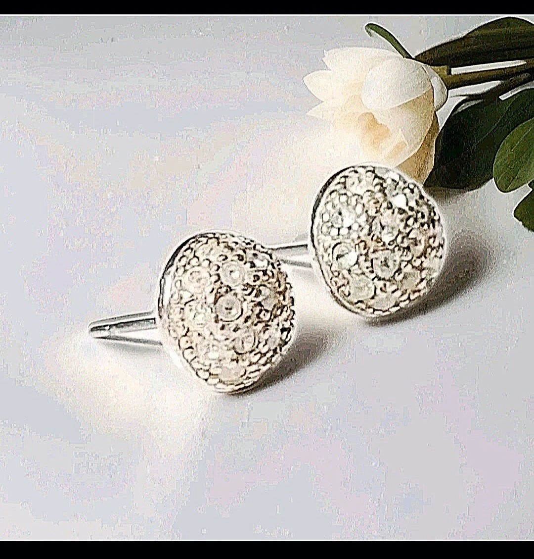 Vintage Dainty Sparkling Rhinestone Silver Tone Dome Round Post Earrings 3/8"D