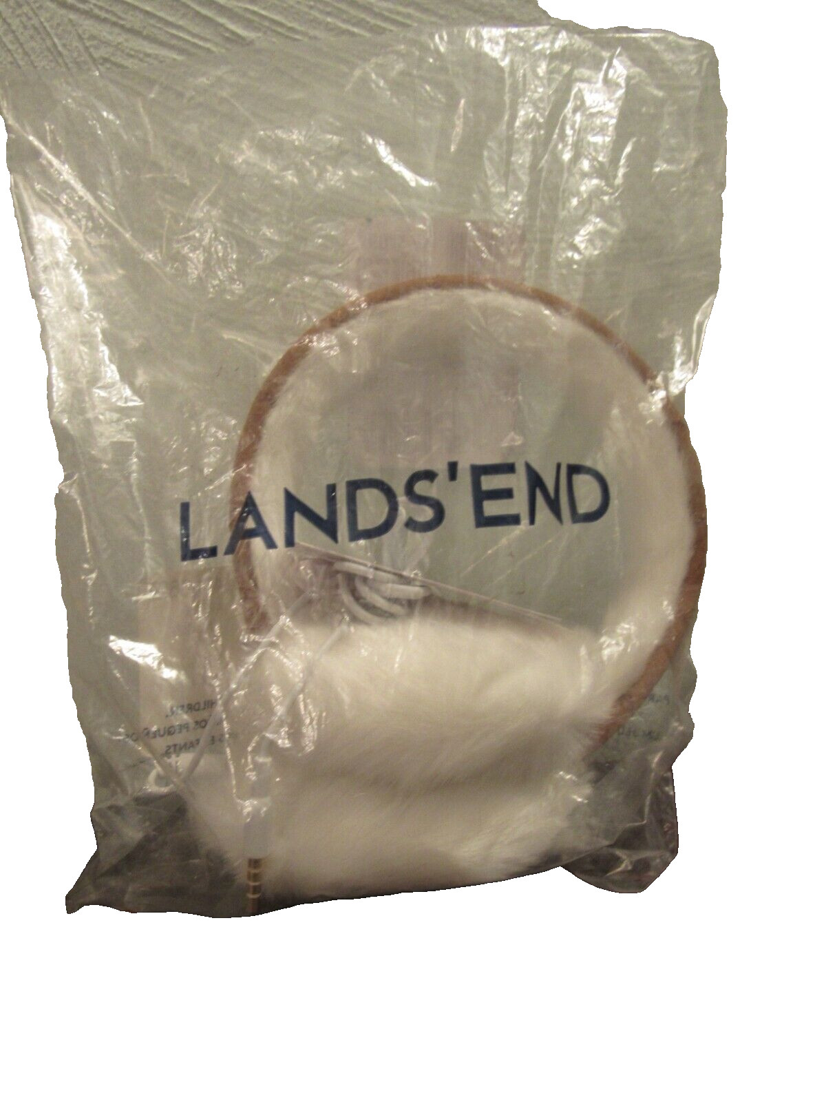Lands'End tech earmuff chestnut white suede faux fur one size NWT