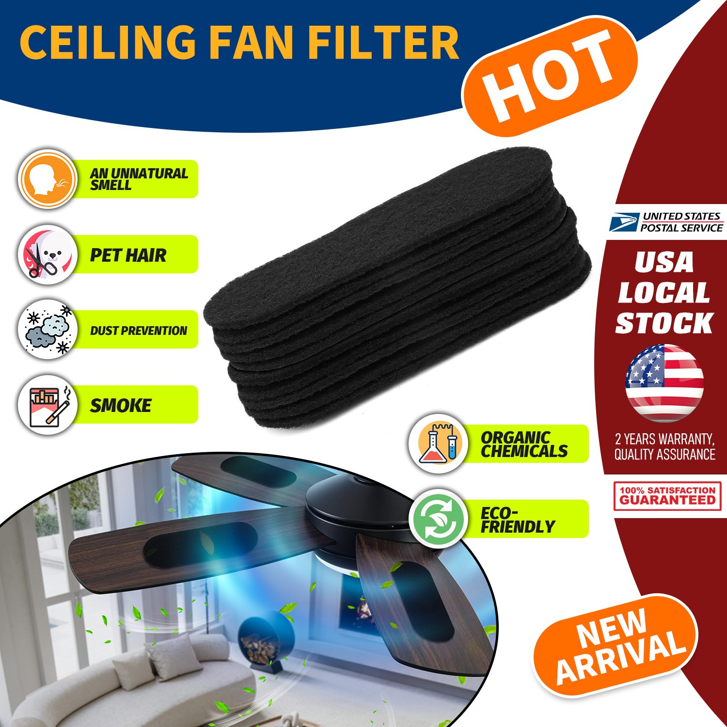 20Pcs Durable Ceiling Fan Filters for Blades - Universal Activated carbon Filter