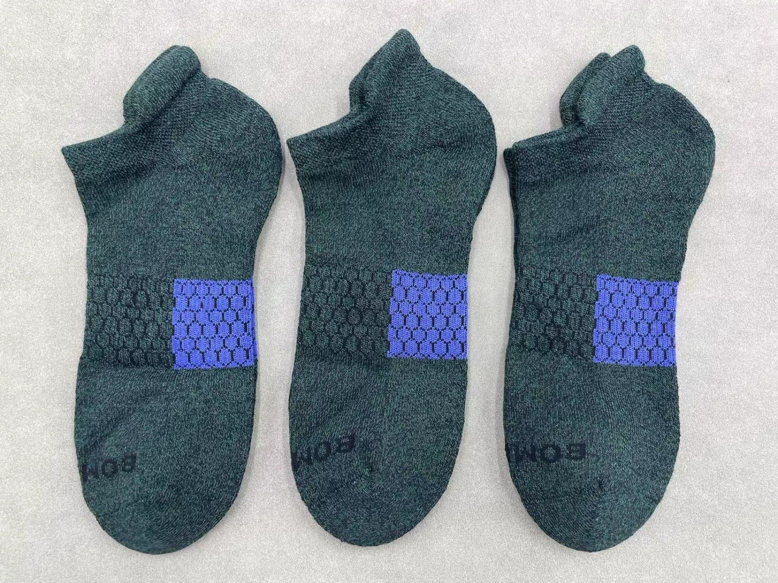3 Pairs Bombas Men's performance honeycomb Ankle Socks Size Large 9-13 Green