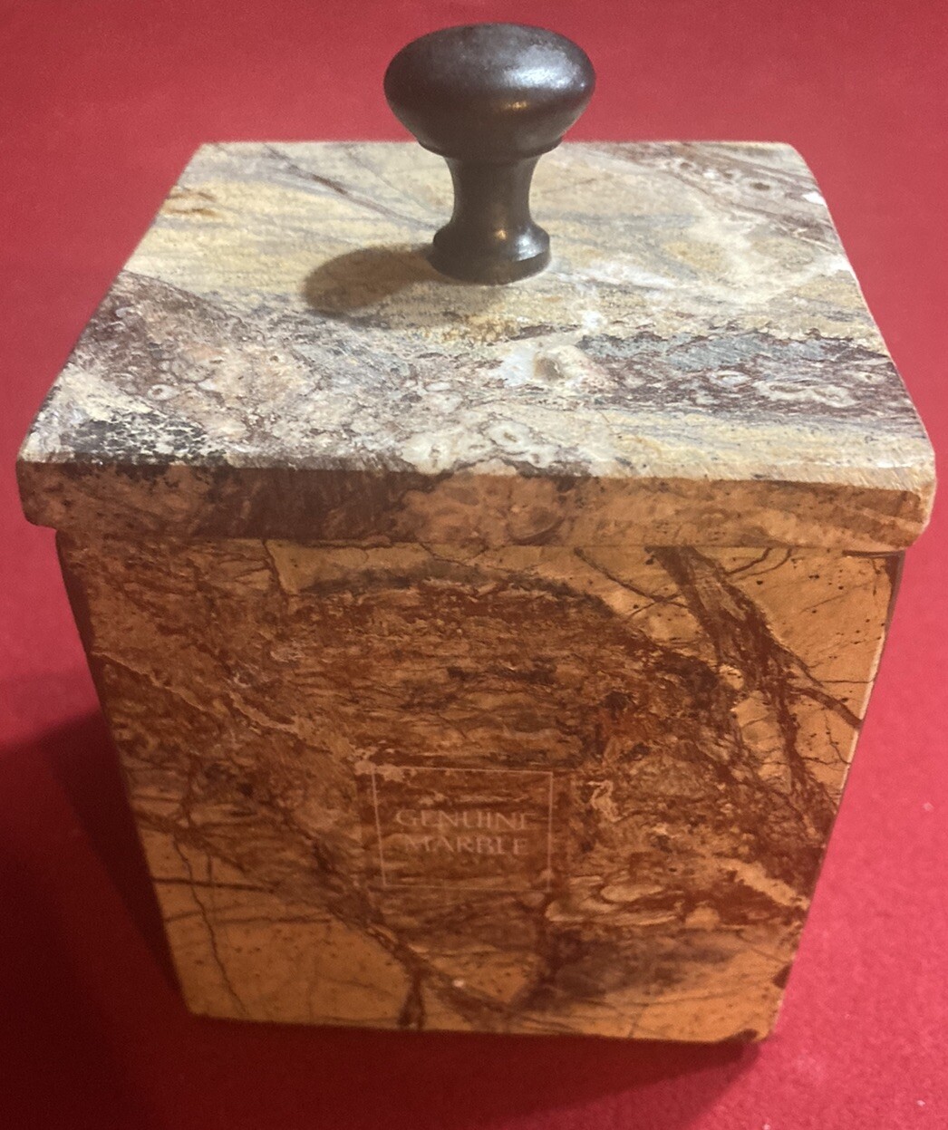 Genuine Marble Natural Stone Trinket Box Brown Beautiful Decoration Metal