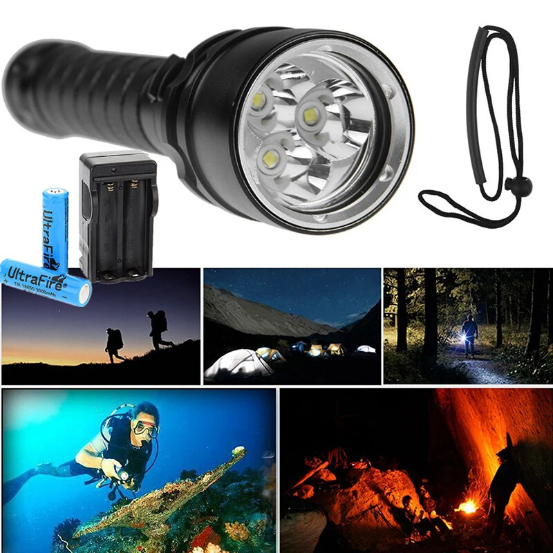 300000LM 5/3leds LED Diving Flashlight Scuba Dive Torch Professional Diver Light