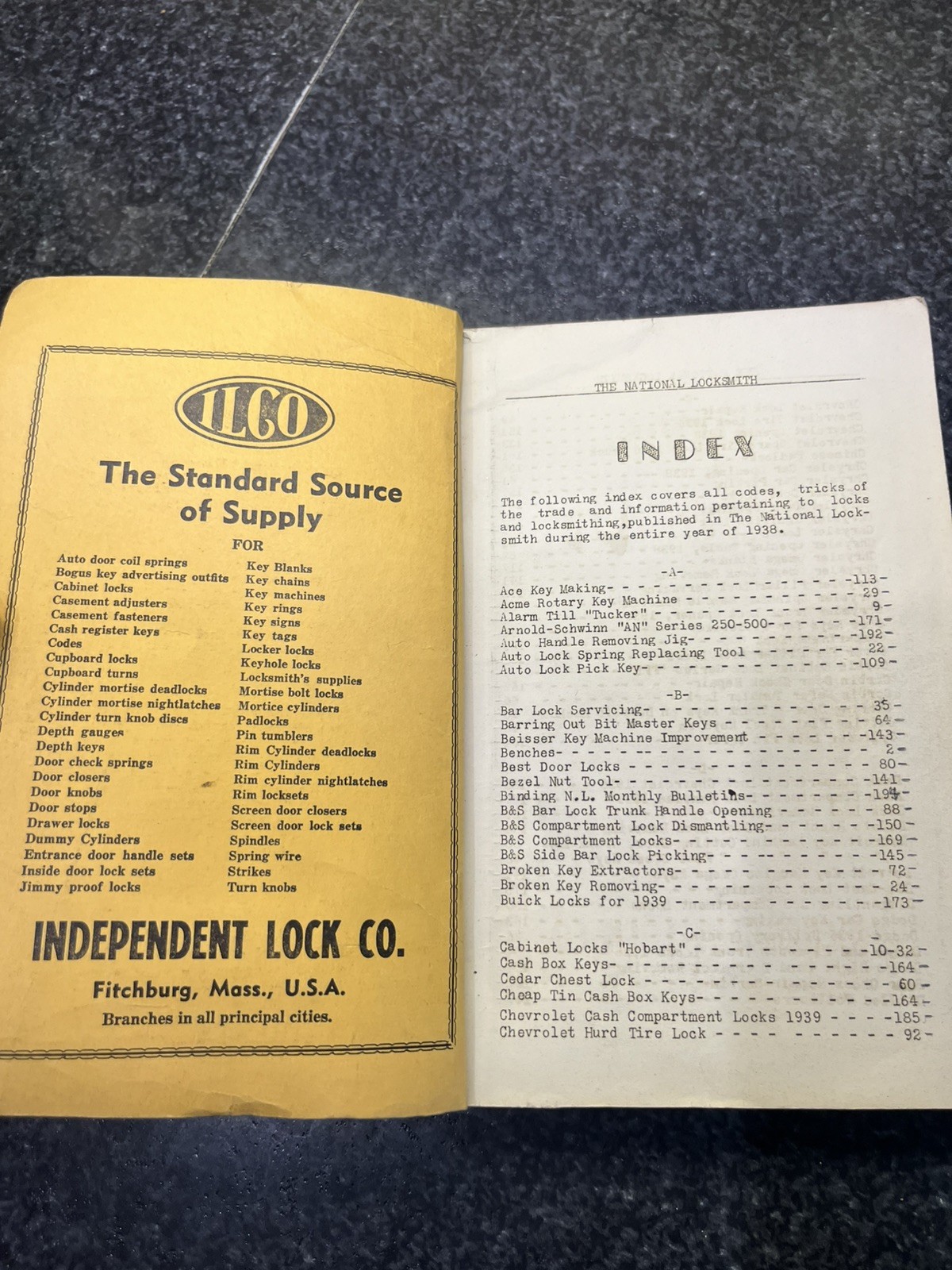 Dec 1938 The National Locksmith Hand Book Codes Book