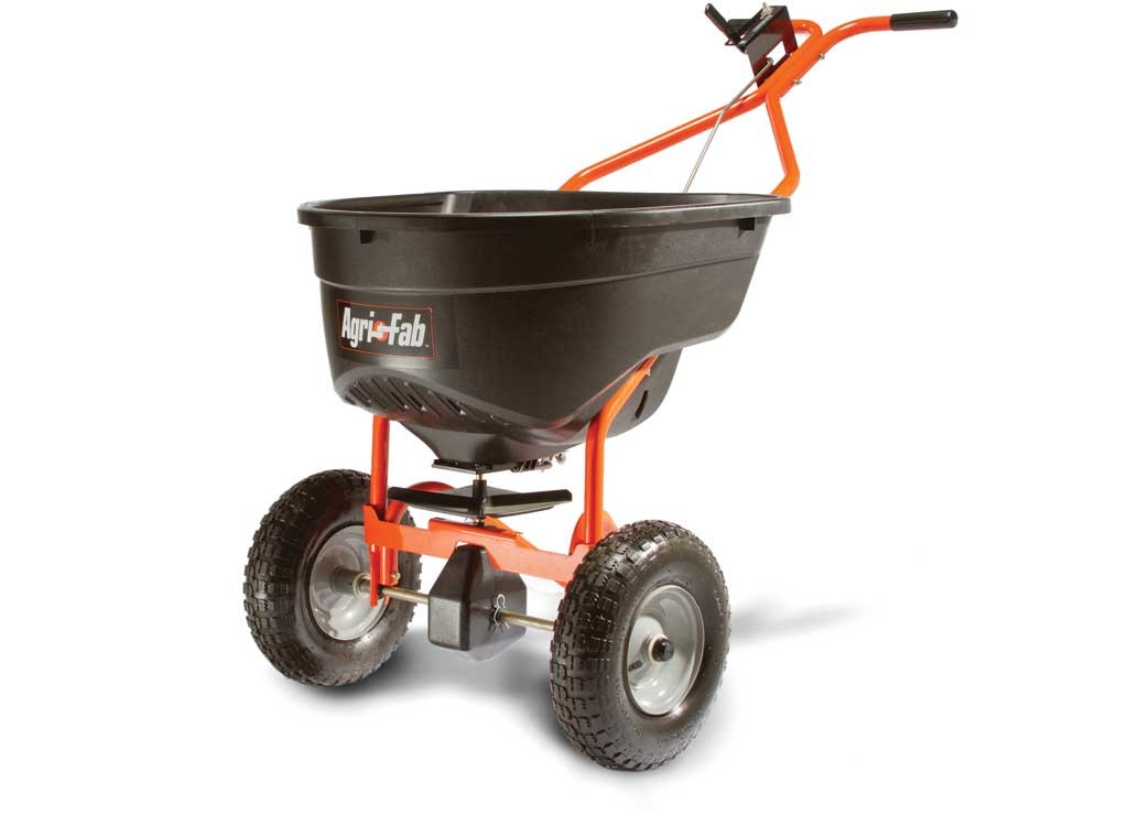 Agri-Fab 45-0614 Push Spreader, 130 lb, 10" Wheels, Orange/Black