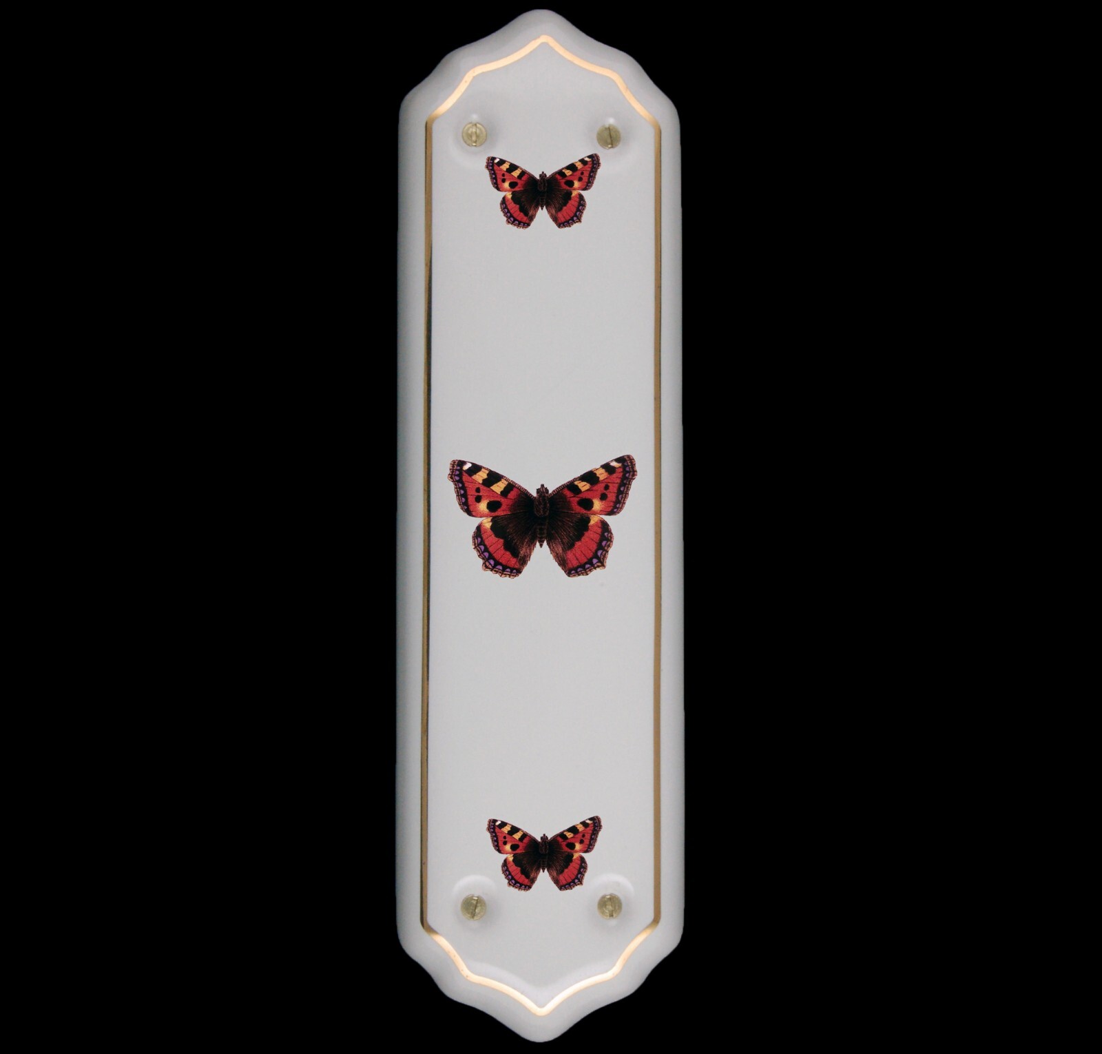 Ceramic Door Finger Plate White Orange Butterfly Design (Each)