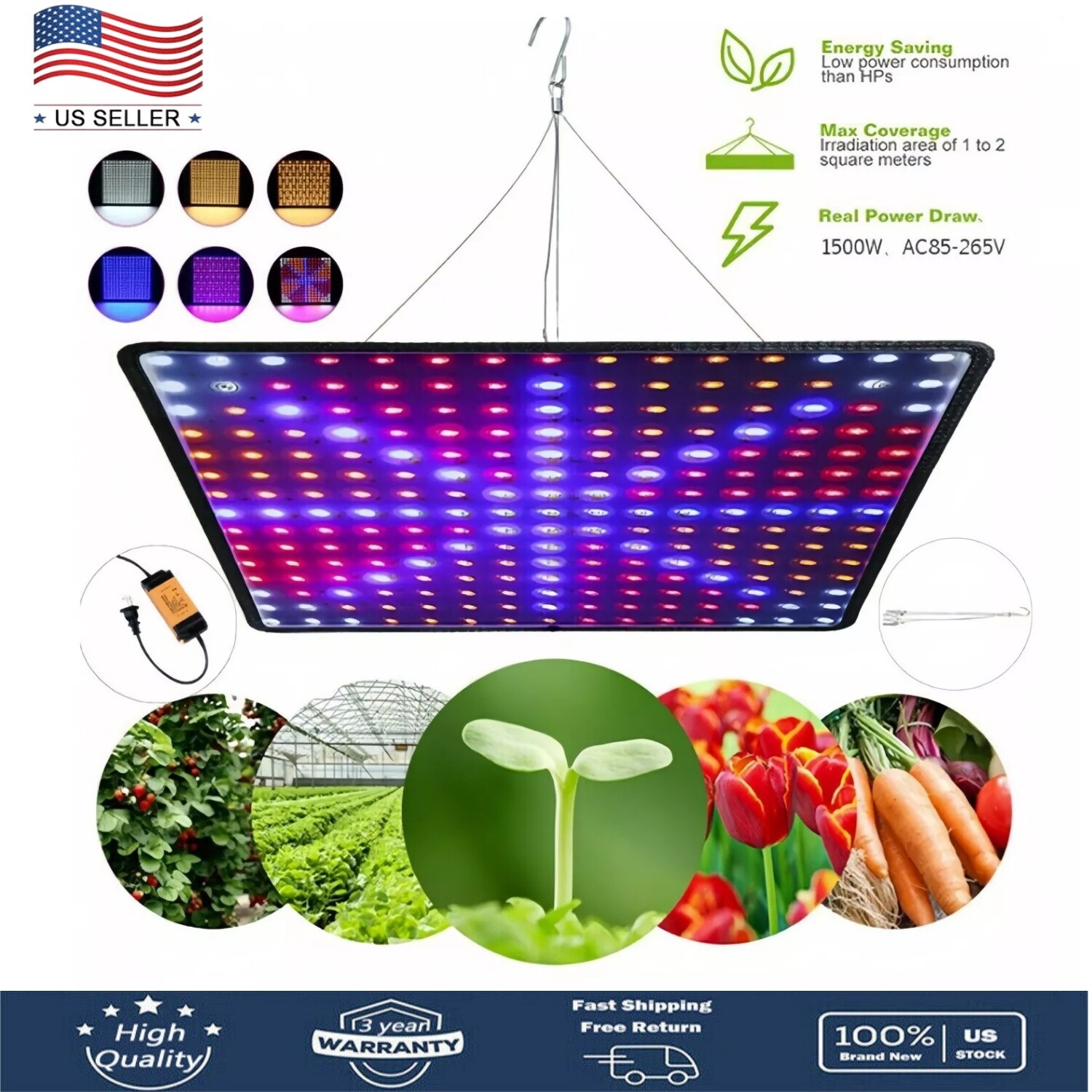 8500 W 225 LED Grow Light Panel Full Spectrum Lamp for Indoor Plant Veg Flower