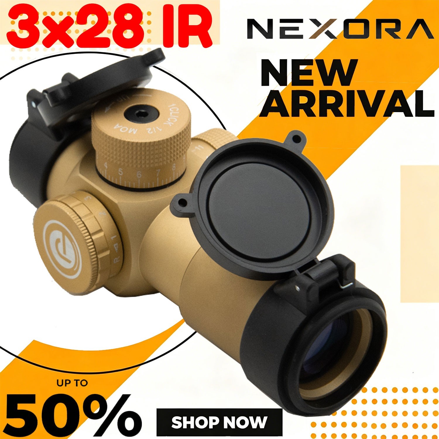 Fuseend Optics Rifle Scope 3X28 Red/Green Illuminated Reticle Compact Scope FDE