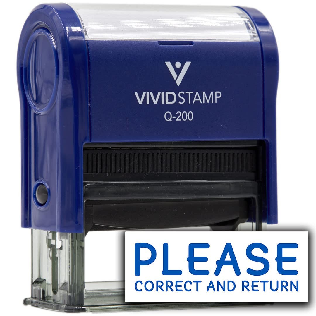 Please Correct and Return Self Inking Rubber Stamp Blue Ink - Q-200