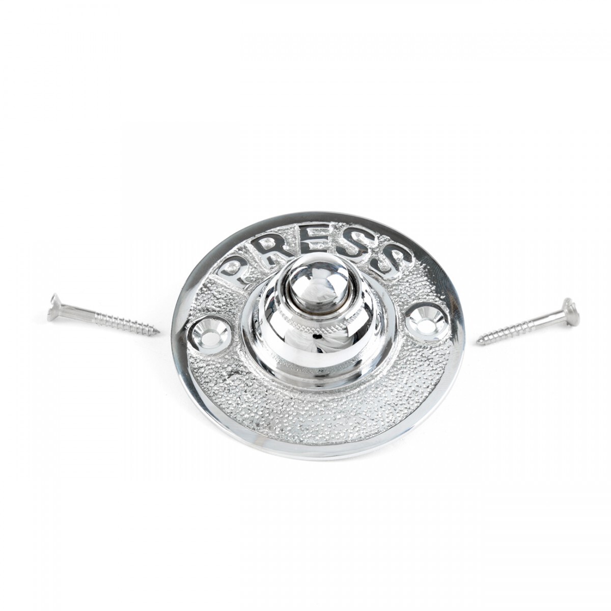 Renovators Supply Doorbell Button Chrome Over Brass Embossed "PRESS" Round Shape