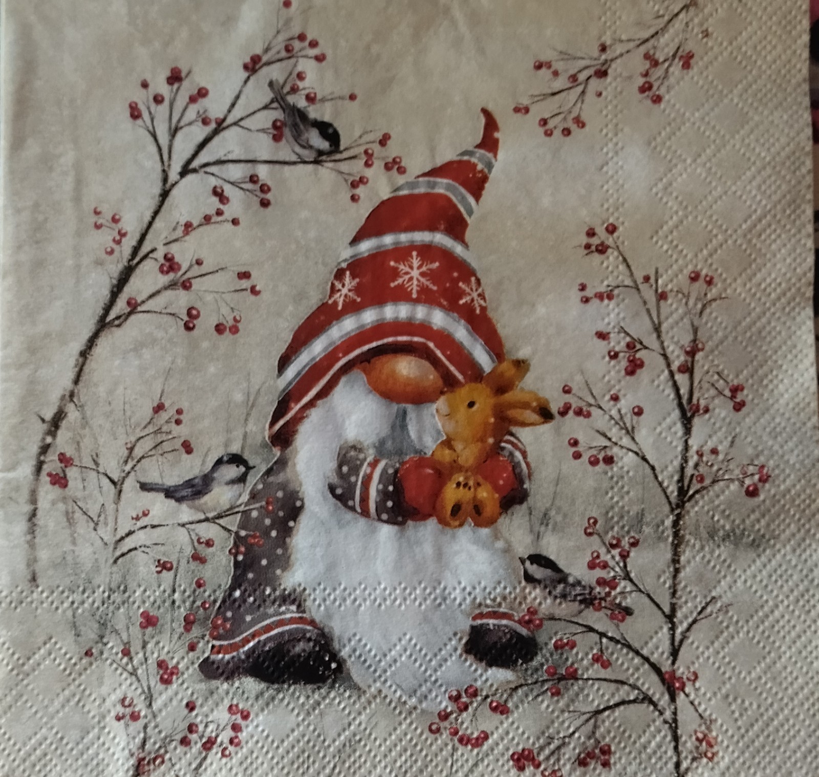 4 pcs Napkin for decoupage Christmas Gnome