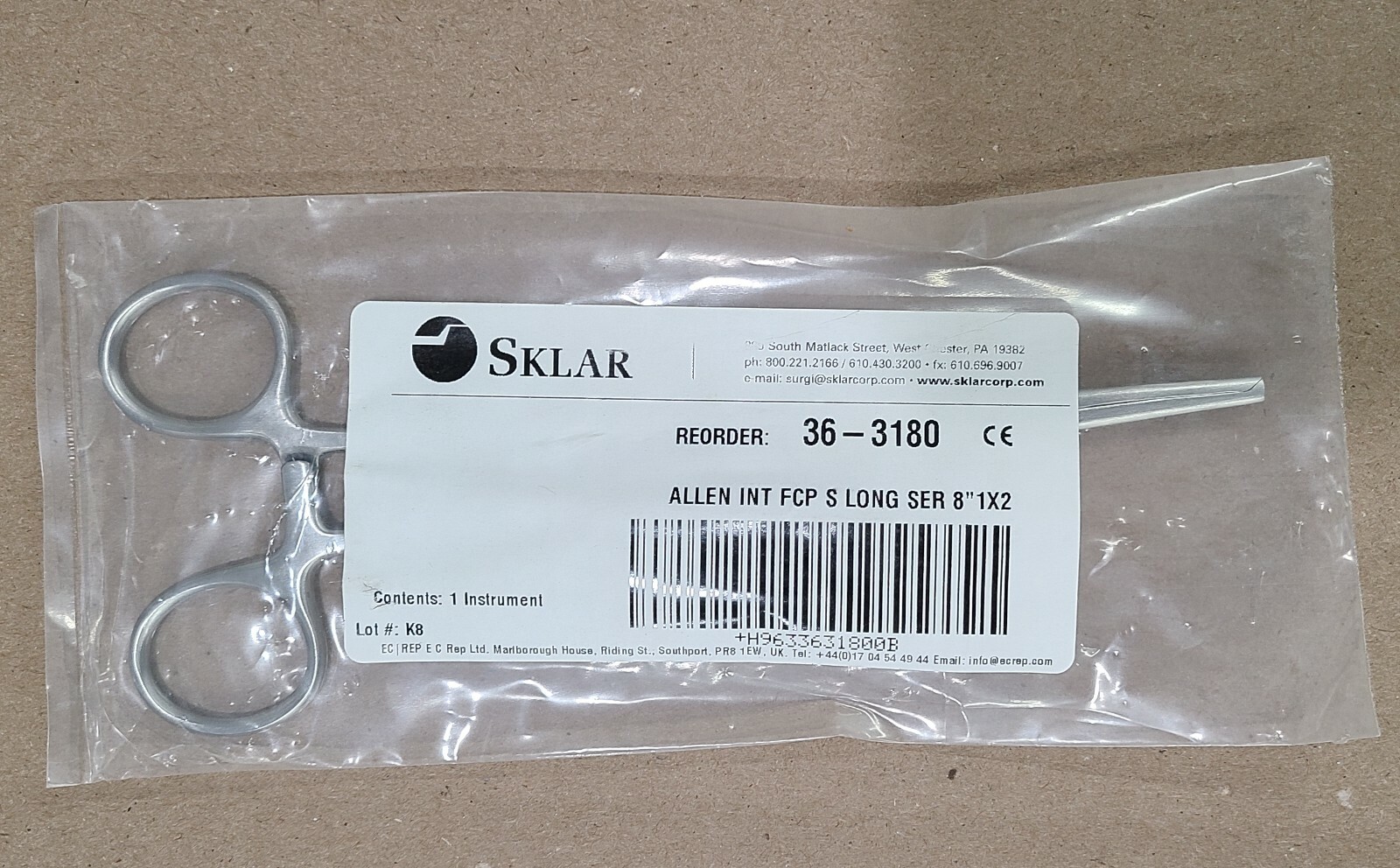 Brand new sealed Sklar 36-3180 Allen Intestinal Forceps S Long SER 8"1x2