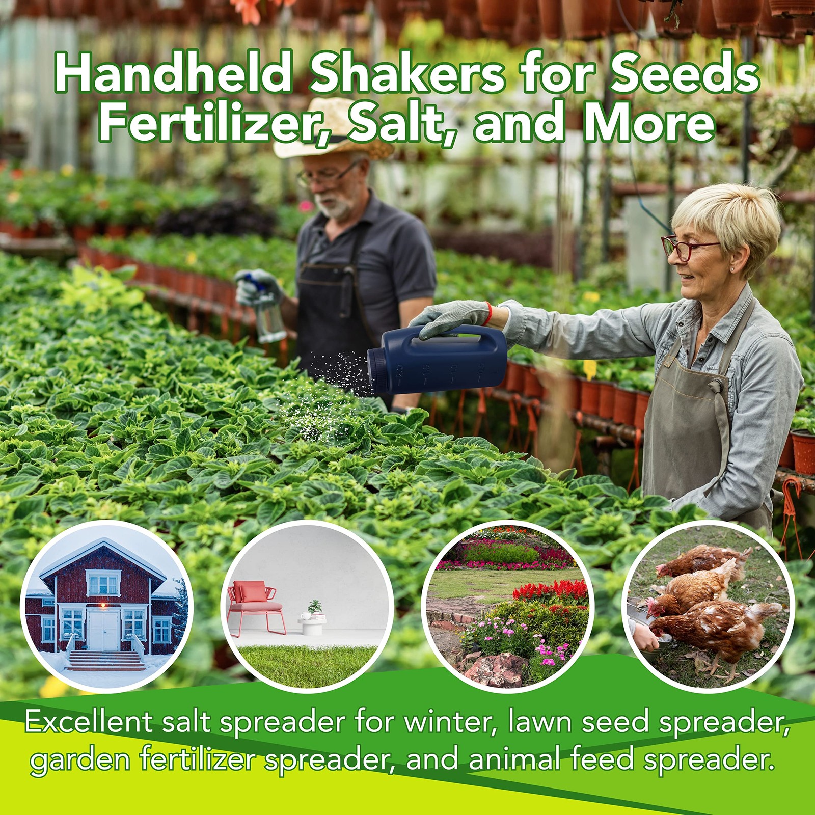 2L Handheld Spreader Shaker 2-Set with Scoops for Seed Fertilizer Salt