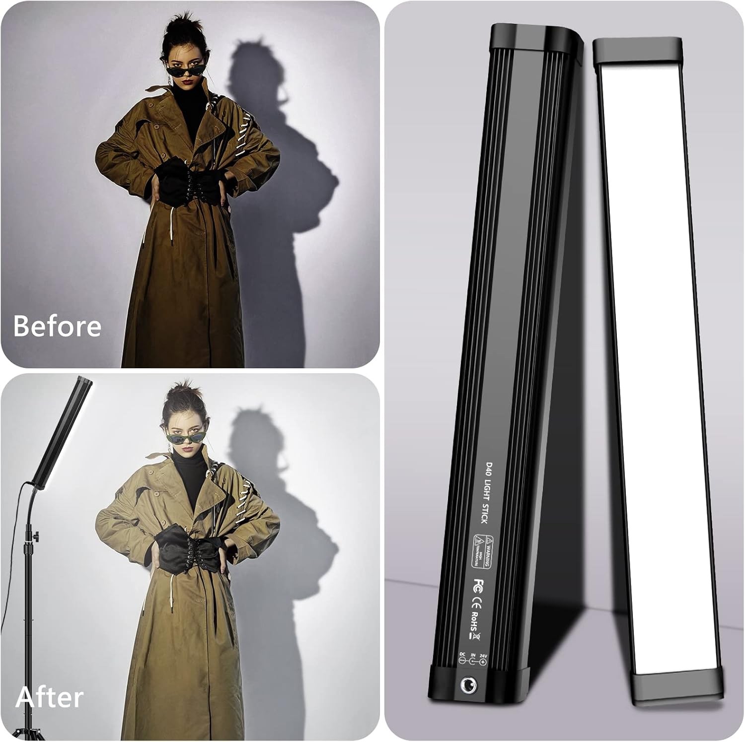 Led Video Lighting Kit with Wand Stick - Photography Studio Light,Adjustable
