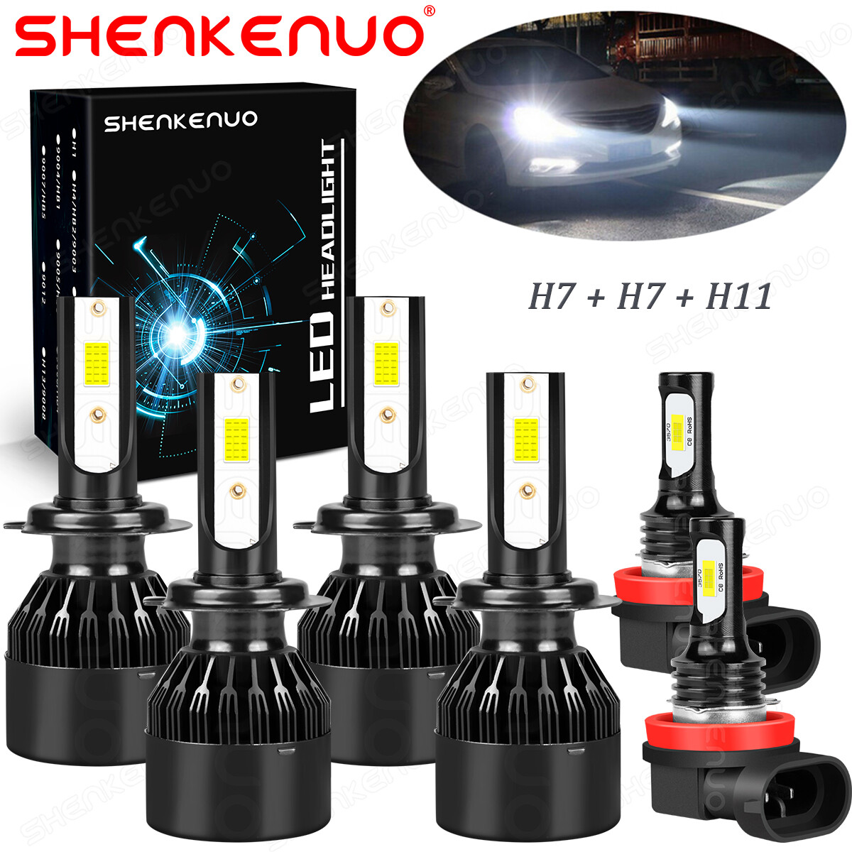 For Hyundai Tucson 2016-2021 LED Headlight High/Low Beam + Fog Light Bulbs 6000K