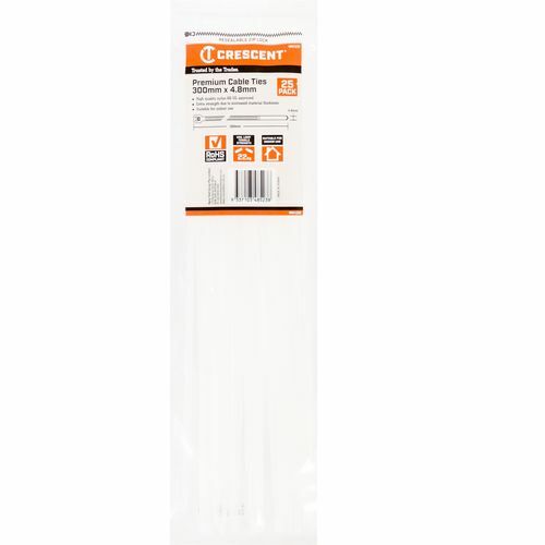 Crescent 300 x 4.8mm Natural Cable Ties - 25 Pack