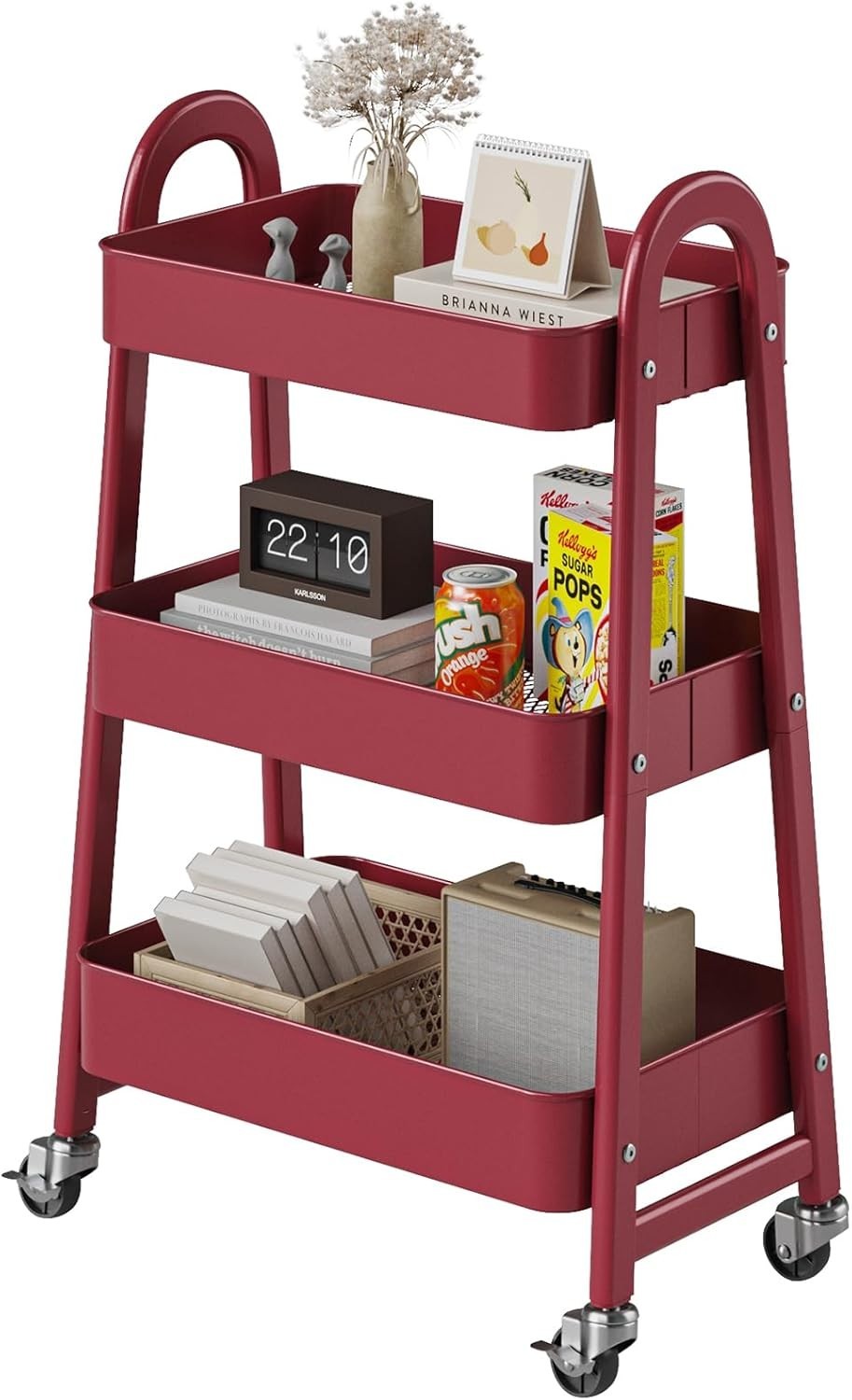 3-Tier Small Rolling Metal Storage Organizer Mobile Utility Cart Kitchen Cart