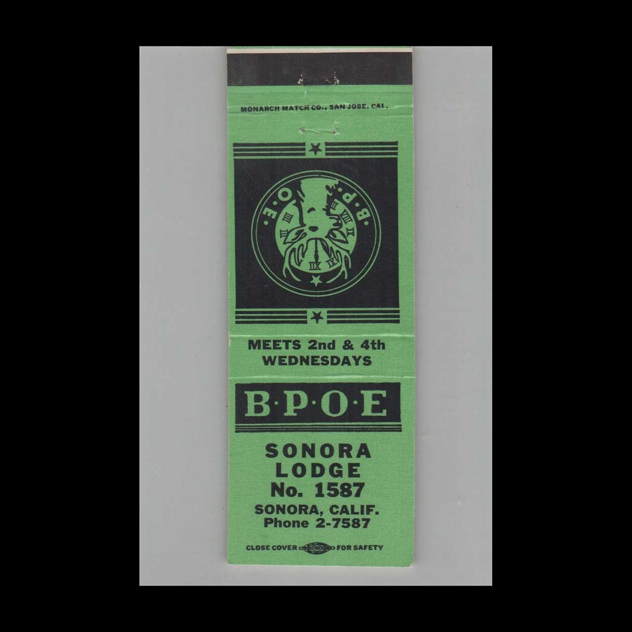 Matchbook Cover BPOE Elks Club 1587 Sonora CA