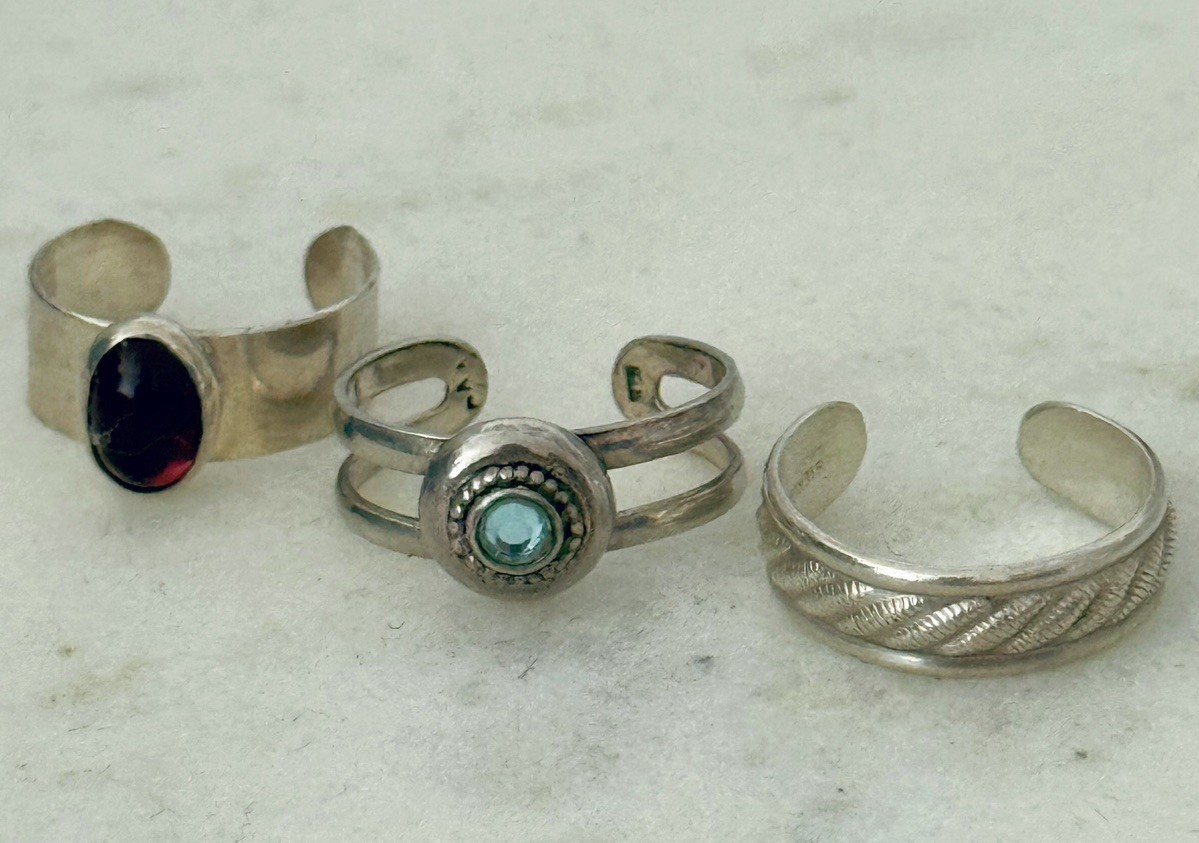 Lot 3 Sterling Silver Toe Rings Purple & Blue Stone Adjustable Boho