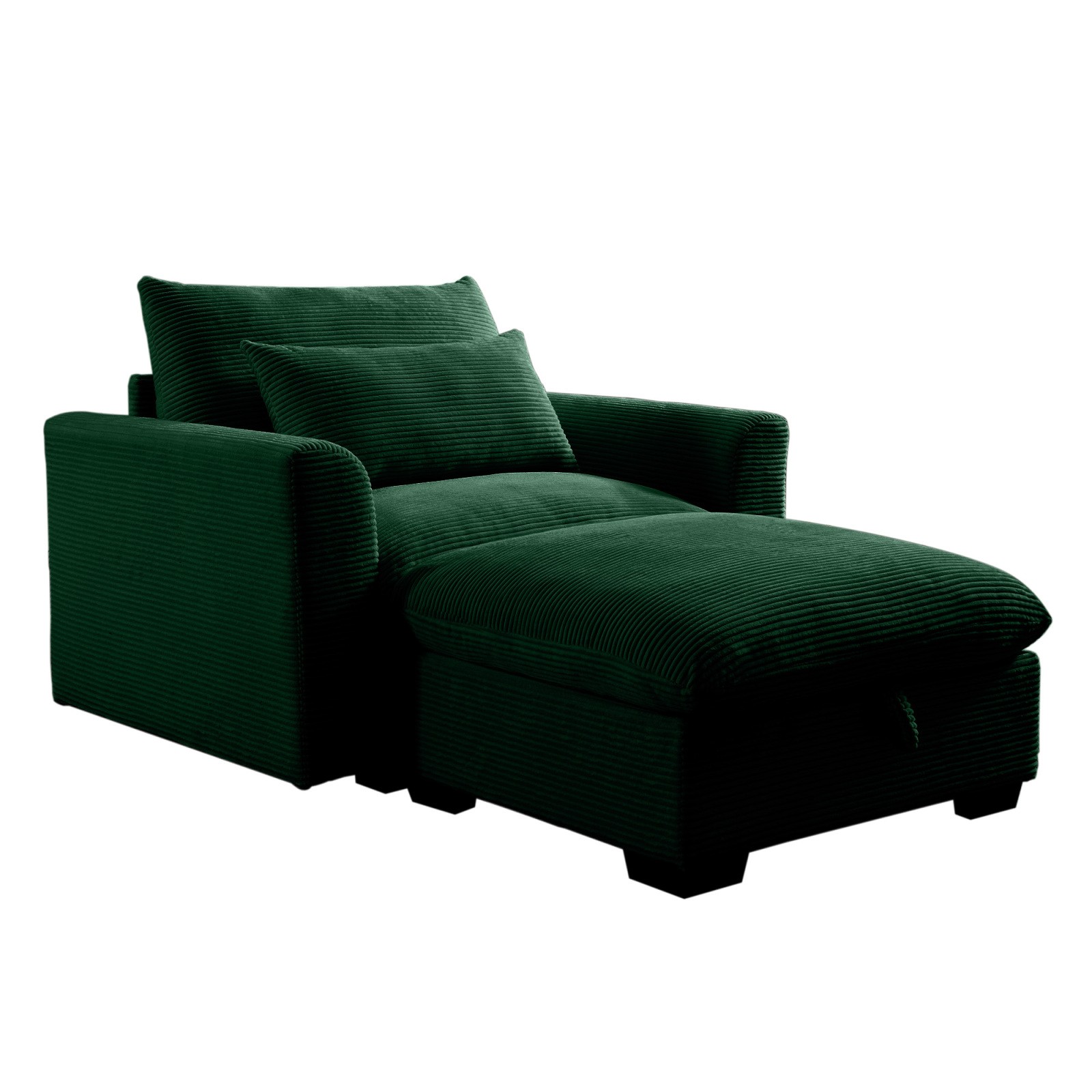 Green Corduroy Modular Sofa with Storage Ottoman, Deep Seat