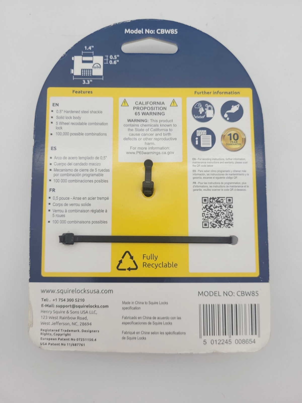 Squire CBW85 Recodable Combination Security Padlock Heavy Duty New Package